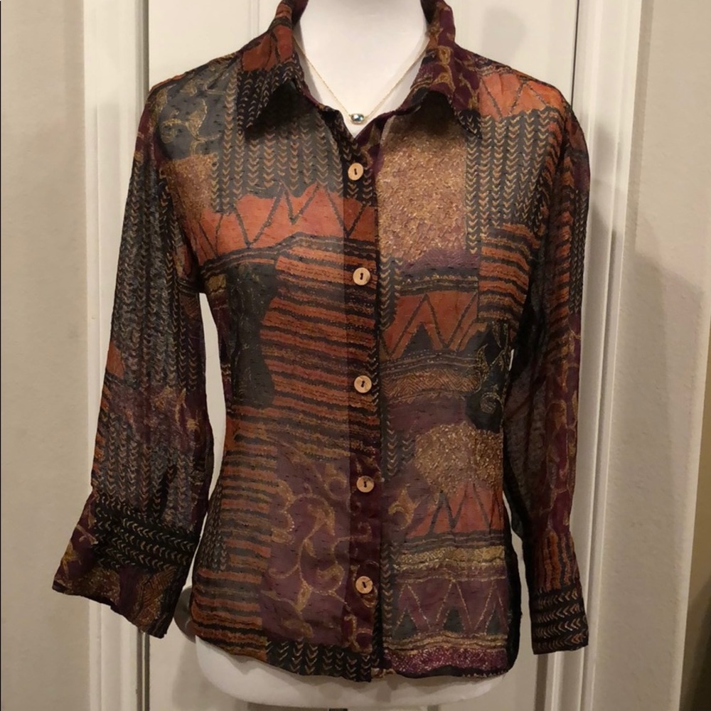 Coldwater Creek Sheer Embroidered Blouse